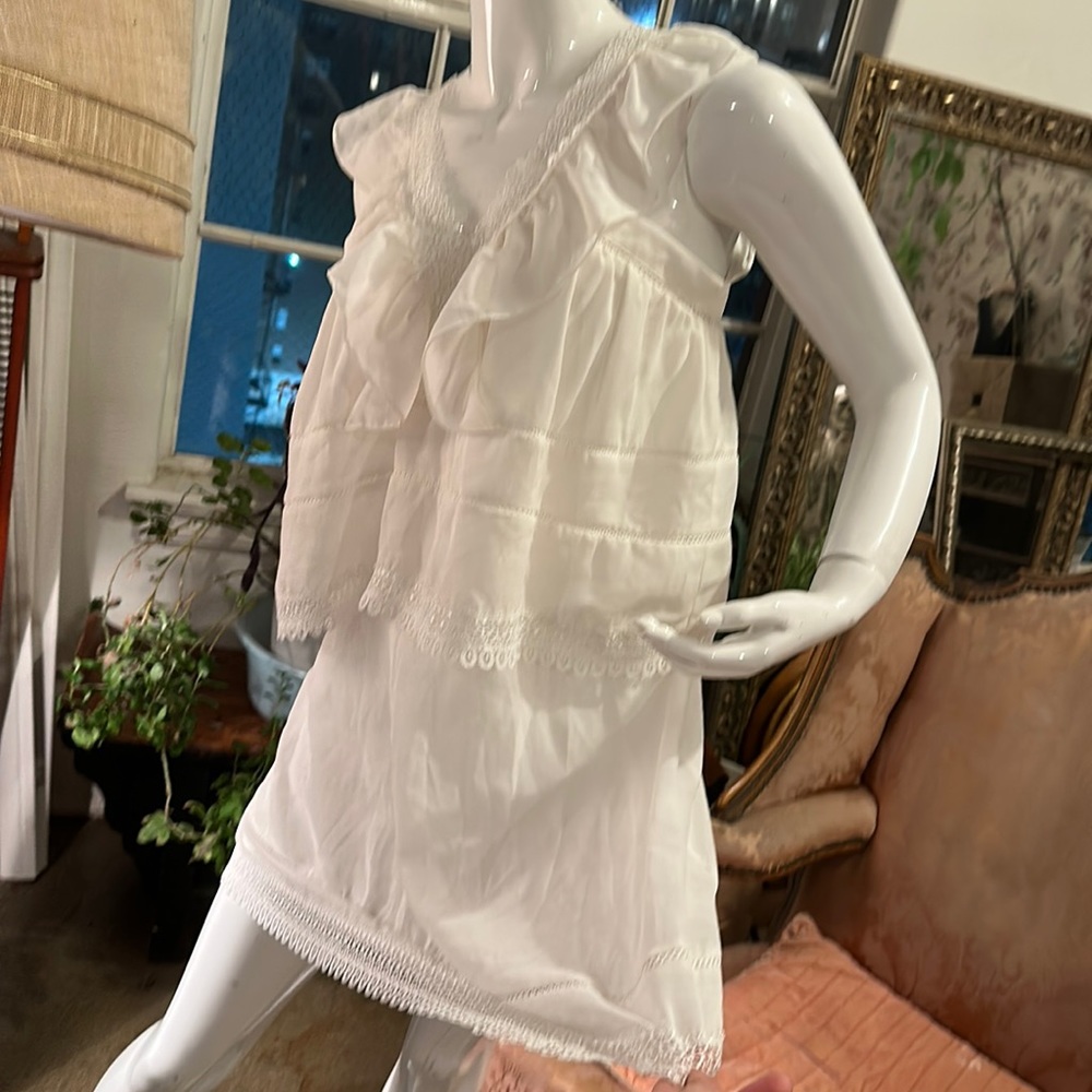 Bohemian cute lace trim white dress Girly Bridesmaid Casual bride Relax Fit